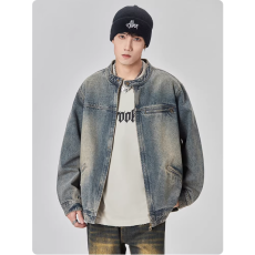 批发美式复古水洗<b class='q'>夹克</b>男士春季新款宽松大码胖子百搭<b class='q'>休闲</b>牛仔外套男装
