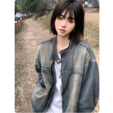批发美式复古水洗做旧牛仔<b class='q'>外套</b>女春秋新款<b class='q'>大码</b>宽松工装夹克上衣ins潮