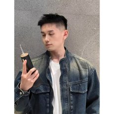 批发2026春季怀旧蓝复古宽松大口袋立领牛仔外套男<b class='q'>休闲</b>拉链<b class='q'>夹克</b>上衣潮