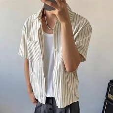 批发白色条纹<b class='q'>衬衫</b>短袖男生2026新款夏季<b class='q'>情侣</b><b class='q'>百搭</b>宽松休闲<b class='q'>衬衣</b>上衣外套