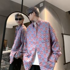 批发潮牌格子流苏衬衫男长袖春<b class='q'>秋</b>宽松百搭情侣款寸衣休闲衬衣外套上衣