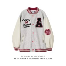 批发美式复古重磅撞色拼接字母刺绣棒球服外套男春<b class='q'>秋</b>新款百搭情侣夹克