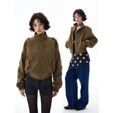 批发ins美式复古立领工装夹克男女春<b class='q'>秋</b>季新款高级感短宽巴恩风外套潮