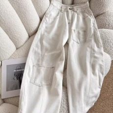 批发美式复古白色高腰弯刀<b class='q'>牛仔裤</b>女夏季高街设计感宽松<b class='q'>显瘦</b>垂感阔腿裤