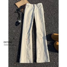 批发美式复古刺绣微喇<b class='q'>牛仔裤</b>男款秋冬潮牌设计感裤子斜切<b class='q'>显瘦</b>直筒长裤