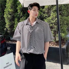 批发短袖衬衫男夏季潮牌设计感小众高级感潮流痞帅<b class='q'>男装</b>宽松慵懒风衬衣