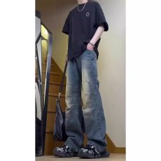 批发潮牌<b class='q'>牛仔裤</b>男宽松大码裤子小脚男裤个性弹力男士<b class='q'>哈伦</b>复古休闲长裤