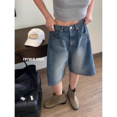 批发阔腿中裤子女夏季薄款小个子直筒<b class='q'>显瘦</b>高腰短裤美式宽松牛仔五分裤