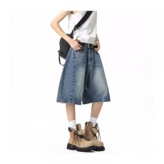 批发美式复古休闲直筒牛仔中裤女夏季薄款宽松大码<b class='q'>显瘦</b>阔腿五分<b class='q'>牛仔裤</b>