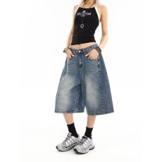 批发五分牛仔短裤女2026年夏季新款高腰小个子直筒<b class='q'>显瘦</b>薄款阔腿中裤子