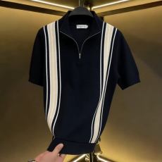 批发轻奢<b class='q'>男装</b><b class='q'>大码</b>潮牌男士2026夏季新款气质休闲半拉链翻领短袖上衣潮