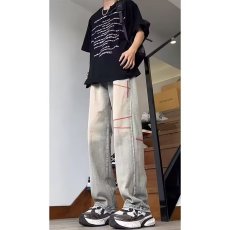 批发美式复古浅色微喇<b class='q'>牛仔裤</b>男夏季2026新款高腰宽松直筒高街阔腿裤子