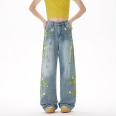 批发<b class='q'>明星</b><b class='q'>同款</b>小众设计感刺绣2025年宽松直筒中腰牛仔裤男女阔腿裤时尚
