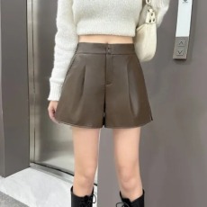 批发皮<b class='q'>短裤</b>女2025新款<b class='q'>高腰</b>显瘦a字棕色阔腿pu皮裤外穿靴裤裤子韩版潮