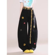 批发美式复古刺绣直筒<b class='q'>牛仔裤</b><b class='q'>女</b>秋季大码胖mm辣妹高街高腰宽松阔腿裤子