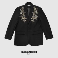 批发<b class='q'>秋</b>季高级感轻奢立体绣花重工亮片休闲西服外套男痞帅演出西装潮流