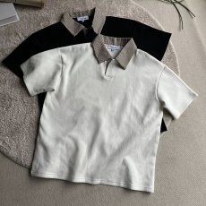 批发美式复古假两件格纹翻领T恤男学院风宽松百搭短袖POLO衫