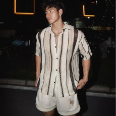 批发2026新款美式夏季肌理感镂空短袖<b class='q'>衬衫</b>男复古潮牌<b class='q'>情侣</b><b class='q'>休闲</b>半袖<b class='q'>衬衣</b>