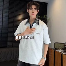 批发Hualun短袖男款夏季polo衫学院风拼料翻领T恤男韩式假两件上衣潮