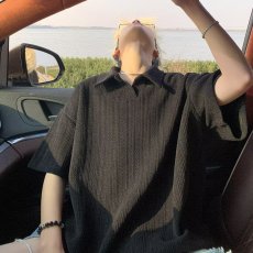 批发美式潮牌麦穗纹肌理感短袖t恤男夏季休闲宽松帅气半袖翻领POLO衫