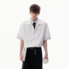 批发条纹衬衫蓝色短袖<b class='q'>夏季</b>薄款抗皱气质棉宽松职业装<b class='q'>工作服</b>上衣衬衣