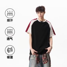批发美式青少年短袖t恤<b class='q'>男</b>2026新款夏季穿搭宽松拼接高级感半袖<b class='q'>体恤</b>潮