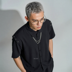 批发ins小众设计感项链纯色黑色字母短袖t恤<b class='q'>男生</b>美式潮牌宽松休闲半袖