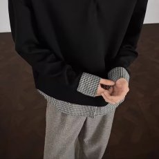 批发老钱风<b class='q'>潮牌</b>格子假两件拼接翻领<b class='q'>卫衣</b>男款复古宽松百搭POLO衫上衣