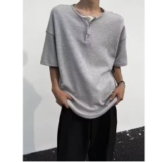 批发美式潮流2026春夏新款男装拼色V领纽扣POLO衫短袖<b class='q'>男士</b>宽松休闲T恤