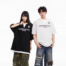 批发2026新款美式复古夏季<b class='q'>男士</b>假两件拼色短袖T恤潮宽松休闲百搭<b class='q'>上衣</b>