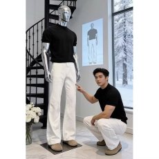 批发白色微喇<b class='q'>牛仔裤</b>男春季新款美式高街高级感弯刀直筒显瘦直筒裤子