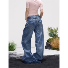 批发美式复古直筒<b class='q'>牛仔裤</b>男女秋季宽松显瘦垂感拖地窄版阔腿裤子