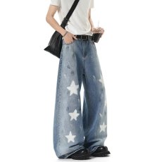 批发夏季美式星星<b class='q'>牛仔裤</b>男2025新款宽松直筒<b class='q'>男裤</b>潮牌水洗阔腿裤子男款