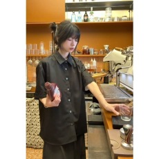 批发短袖黑色美式轻奢气质感衬衫<b class='q'>男装</b>年新款夏季高级感百搭衬衣潮