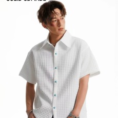 批发短袖衬衫男高级感肌理感<b class='q'>上衣</b>夏季薄款宽松半袖寸衫<b class='q'>男士</b>衬衣