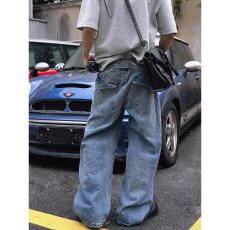 批发水洗竹节纹巴黎扣设计韩系时尚男女夏季新款百搭气质直筒<b class='q'>牛仔裤</b>