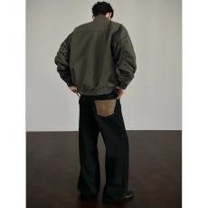 批发马毛冈山男弯刀原牛baggy原色阔腿14.5黑色<b class='q'>牛仔裤</b>