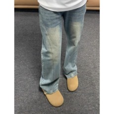 批发复古斜切微喇<b class='q'>牛仔裤</b>男春季新款美式高街2026水洗裤子直筒弯刀裤子