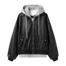 批发气质假两件<b class='q'>皮衣</b>夹克外套<b class='q'>男</b>女春季2026年新款机车风防风外套上衣