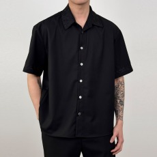 批发短袖黑色美式轻奢气质感<b class='q'>衬衫</b>男装年新款夏季高级感百搭<b class='q'>衬衣</b>潮
