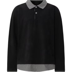 批发老钱风<b class='q'>潮牌</b>格子假两件拼接翻领<b class='q'>卫衣</b>男款复古宽松百搭POLO衫上衣