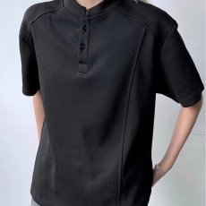 批发美式小众痞帅复古亨利领短袖polo衫男女夏季T恤ins高级感百搭上衣