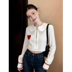 批发设计感小众白色<b class='q'>娃娃领</b>爱心拉链衬衫女2026春季长袖休闲洋气上衣潮
