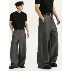 批发春夏季慵懒设计感条纹西裤男松弛条纹撞色西<b class='q'>装</b>裤宽松阔腿直筒长裤