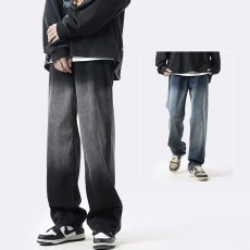 批发日系潮流复古水洗渐变牛仔裤男春秋款帅气美式潮牌宽松直筒裤子