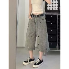 批发港风小狗刺绣个性设计感七分牛仔短裤潮牌夏季宽松休闲高级感裤子