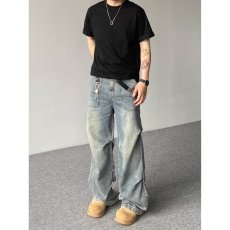 批发2025美式复古水洗弯刀baggy牛仔裤男女宽松前口袋设计<b class='q'>休闲裤</b>潮