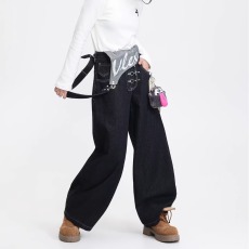 批发2026春季潮牌美式直筒丹宁牛仔裤女复古街头宽松cleanfit阔腿长裤