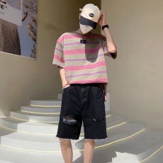 批发复古水洗破洞牛仔短裤<b class='q'>男</b>夏季薄款外穿潮流学生宽松直筒五分阔腿裤