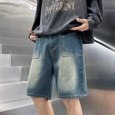 批发新款青春流行春季水洗牛仔裤中腰<b class='q'>男</b>微弹合体直筒破洞拉链潮五分裤